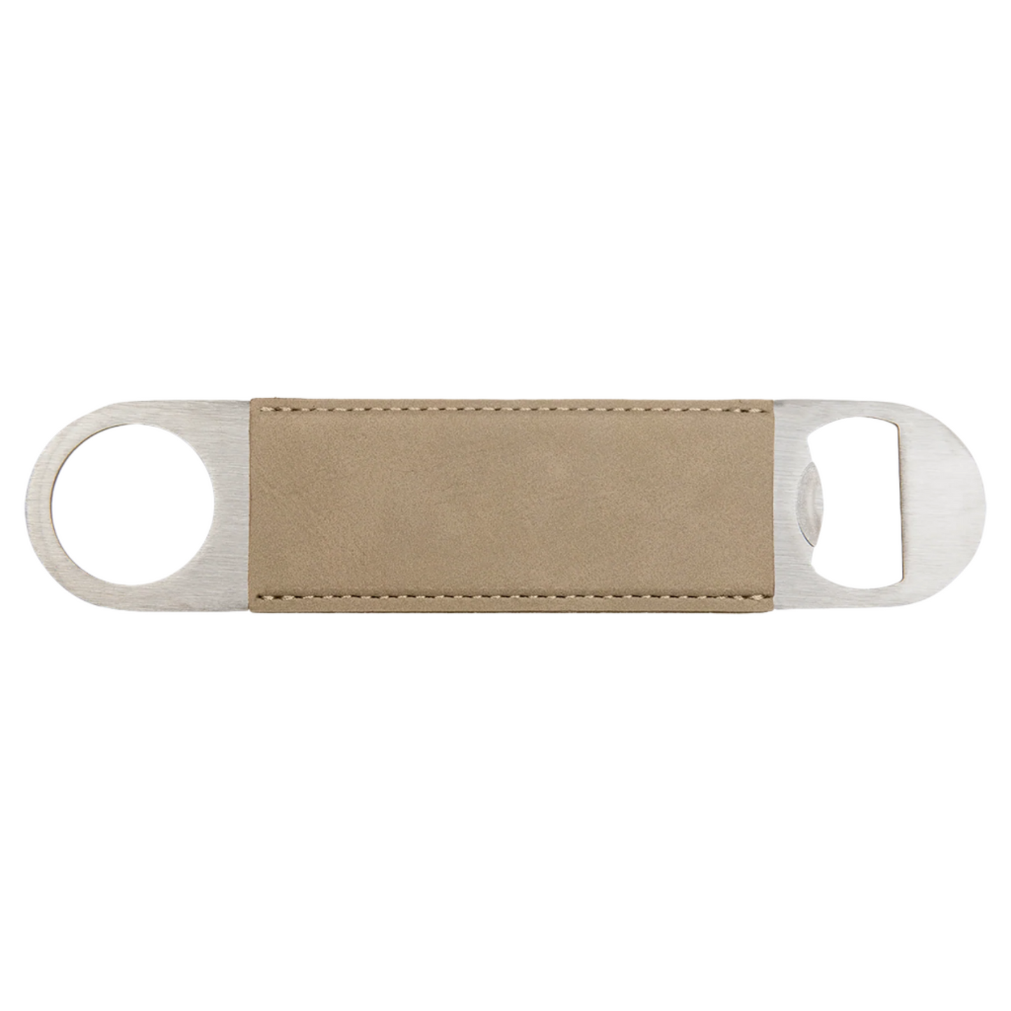1 1/2" x 7" Light Brown/Black Leatherette Bottle Opener
