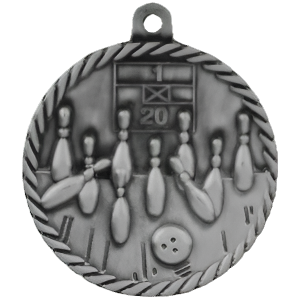 2" High Relief Bowling Medal with Neck Ribbon