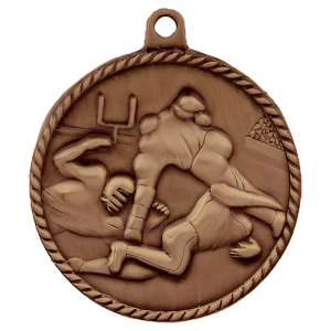 2" High Relief Football Medal with Neck Ribbon
