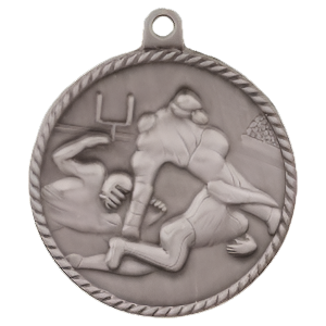 2" High Relief Football Medal with Neck Ribbon