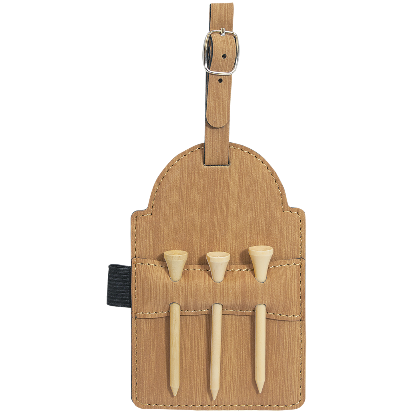 Custom Leatherette Golf Bag Tag with 3 Wooden Tees