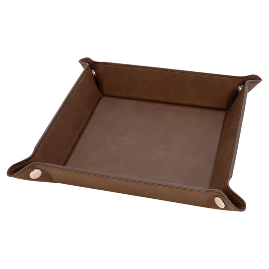 6" x 6" Dark Brown Leatherette Snap Up Tray with Silver Snaps