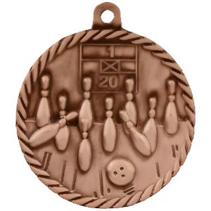 2" High Relief Bowling Medal with Neck Ribbon