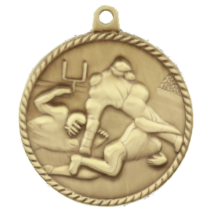2" High Relief Football Medal with Neck Ribbon