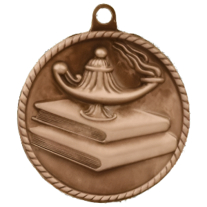 2" High Relief Lamp of Knowledge Medal with Neck Ribbon