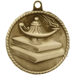 2" High Relief Lamp of Knowledge Medal with Neck Ribbon