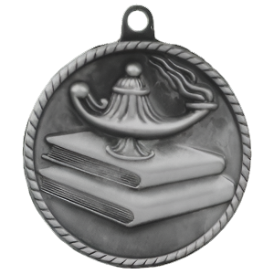2" High Relief Lamp of Knowledge Medal with Neck Ribbon
