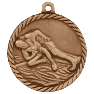 2" High Relief Wrestling Medal with Neck Ribbon