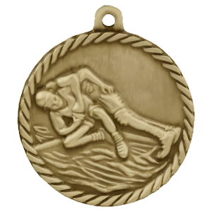 2" High Relief Wrestling Medal with Neck Ribbon
