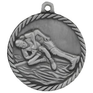 2" High Relief Wrestling Medal with Neck Ribbon