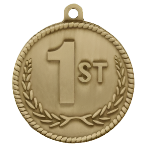 2" High Relief First Place Antique Gold Medal with Neck Ribbon