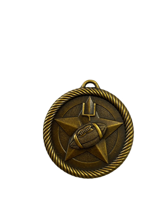 2" Antique Gold Football Star Medal