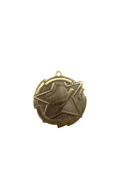 2 3/4" Gold Star Baseball/Softball Medal