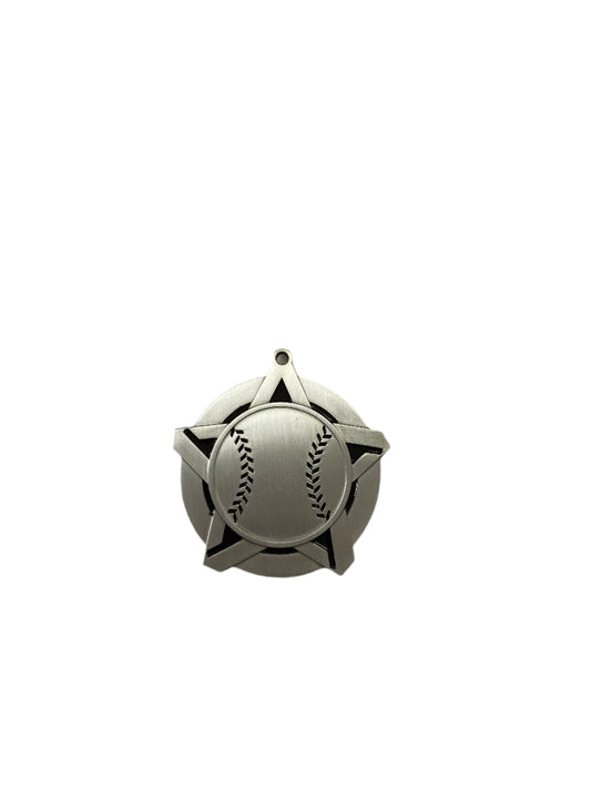 2 1/4" Silver Star Baseball/Softball Medal
