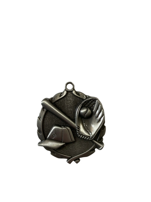 1 3/4" Silver 3D Baseball/Softball Wreath Medal