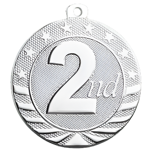 2" Starbrite Second Place Silver Medal with Neck Ribbon