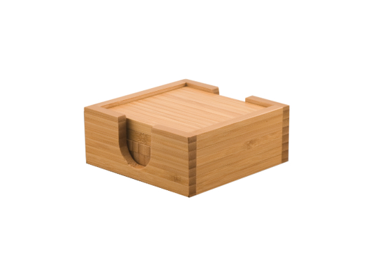 4" x 4" Bamboo Square 4-Coaster Set with Holder